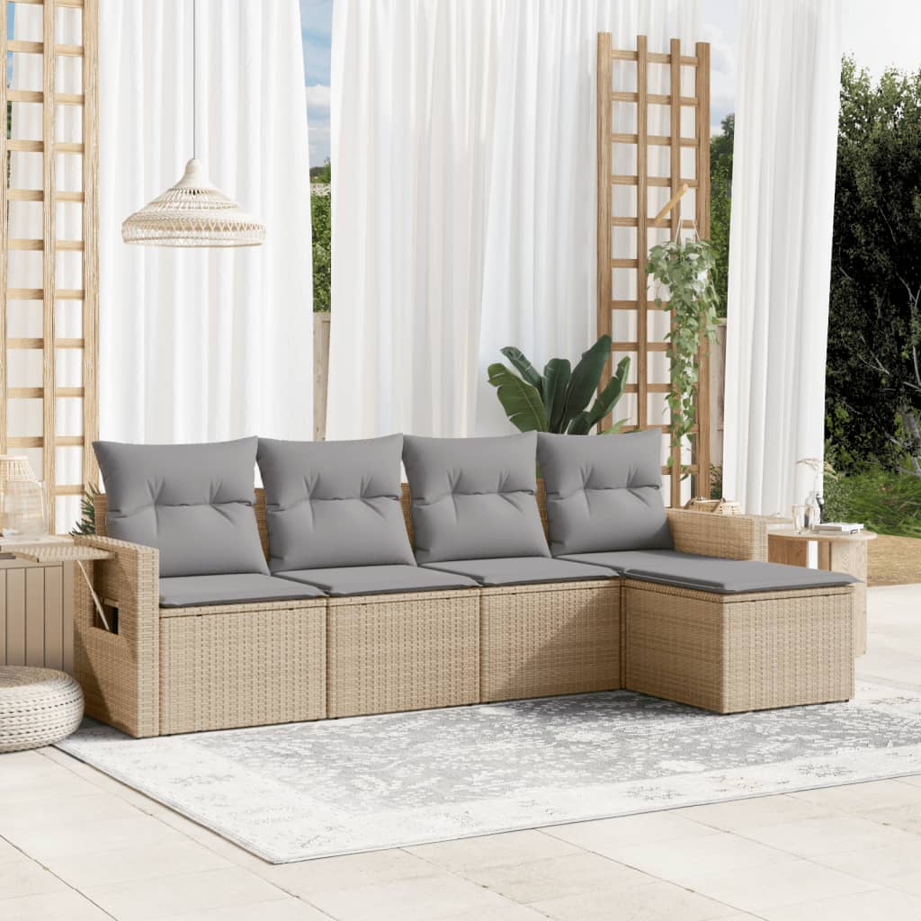 5-delige Loungeset met kussens poly rattan beige is nu te koop bij PeponiXL, paradijselijk wonen!