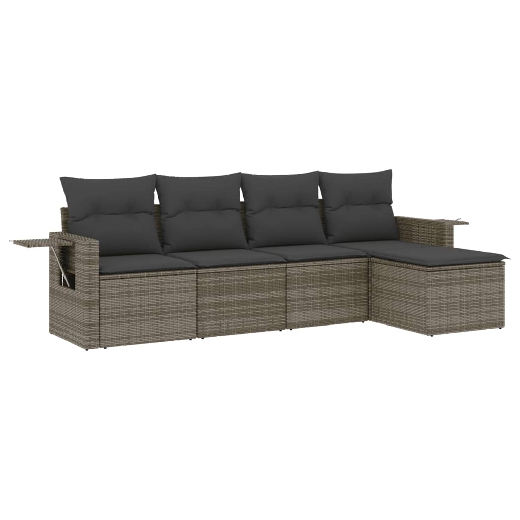 5-delige Loungeset met kussens poly rattan grijs is nu te koop bij PeponiXL, paradijselijk wonen!
