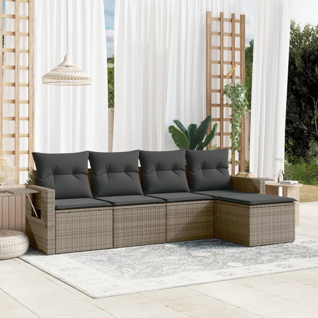 5-delige Loungeset met kussens poly rattan grijs is nu te koop bij PeponiXL, paradijselijk wonen!