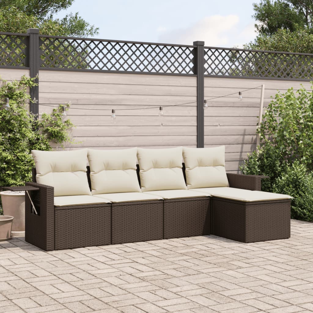 5-delige Loungeset met kussens poly rattan bruin is nu te koop bij PeponiXL, paradijselijk wonen!