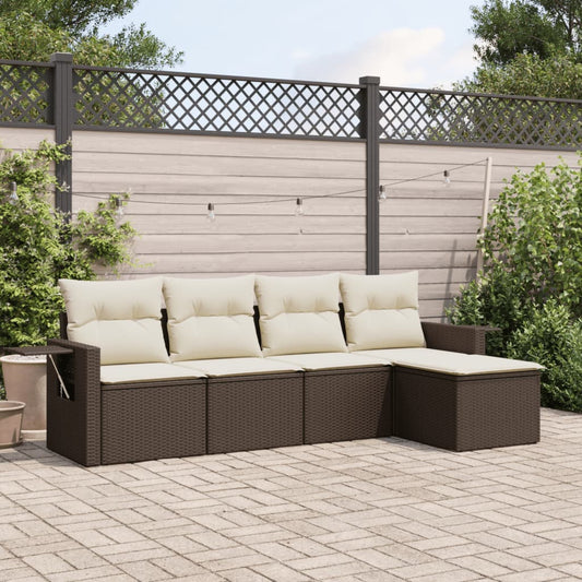 5-delige Loungeset met kussens poly rattan bruin is nu te koop bij PeponiXL, paradijselijk wonen!