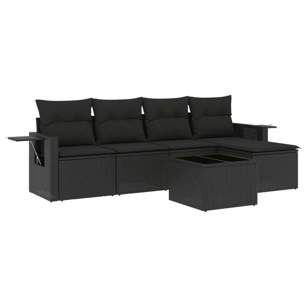 6-delige Loungeset met kussens poly rattan zwart is nu te koop bij PeponiXL, paradijselijk wonen!