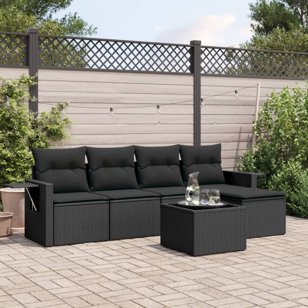 6-delige Loungeset met kussens poly rattan zwart is nu te koop bij PeponiXL, paradijselijk wonen!