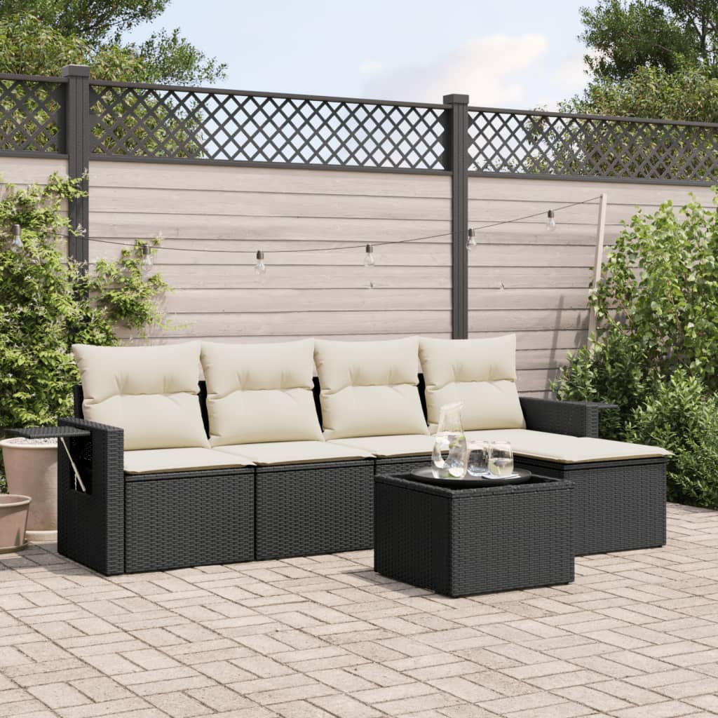 6-delige Loungeset met kussens poly rattan zwart is nu te koop bij PeponiXL, paradijselijk wonen!