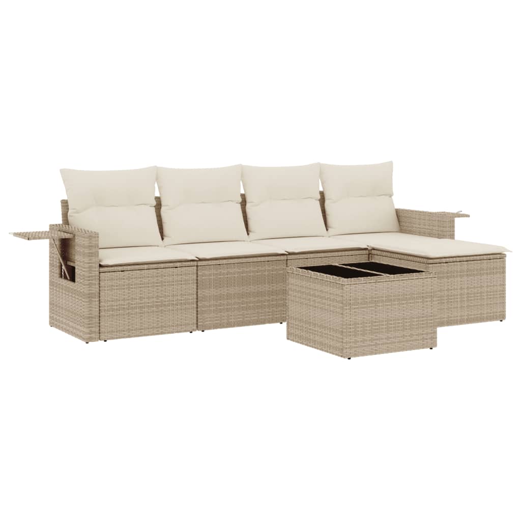 6-delige Loungeset met kussens poly rattan beige is nu te koop bij PeponiXL, paradijselijk wonen!