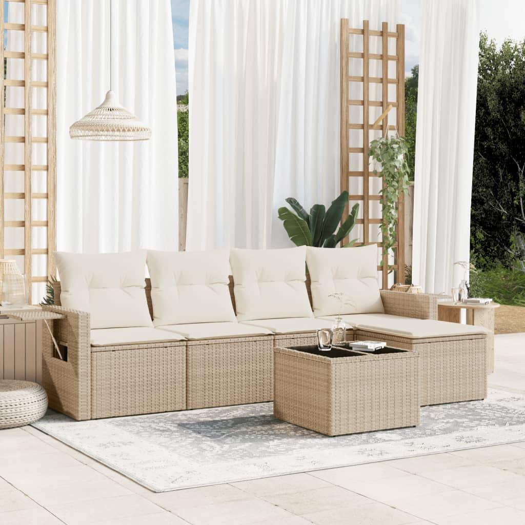 6-delige Loungeset met kussens poly rattan beige is nu te koop bij PeponiXL, paradijselijk wonen!