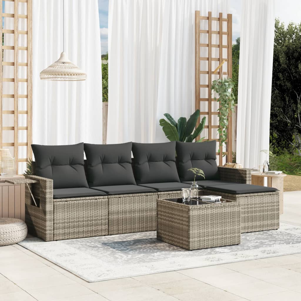 6-delige Loungeset met kussens poly rattan lichtgrijs is nu te koop bij PeponiXL, paradijselijk wonen!