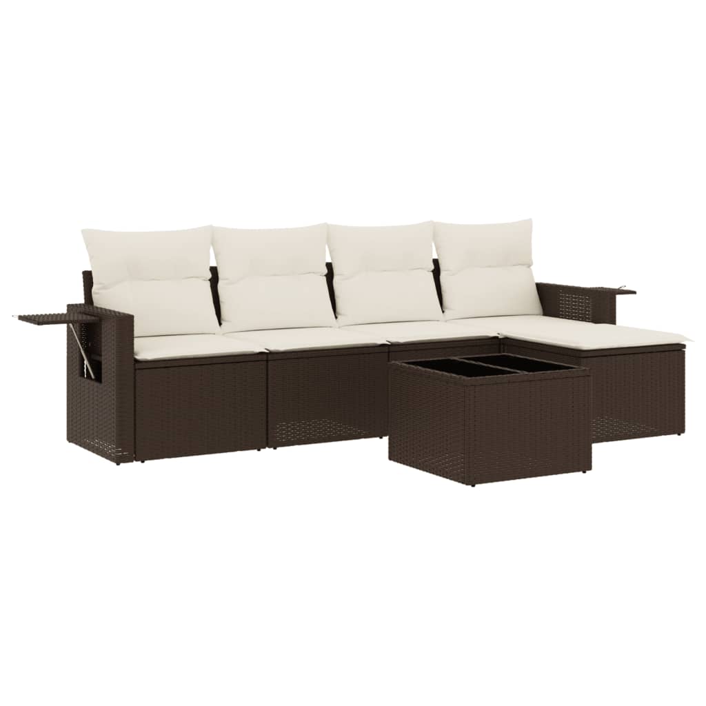 6-delige Loungeset met kussens poly rattan bruin is nu te koop bij PeponiXL, paradijselijk wonen!