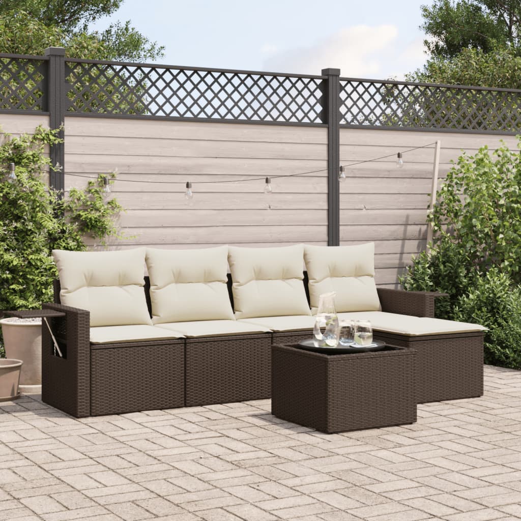 6-delige Loungeset met kussens poly rattan bruin is nu te koop bij PeponiXL, paradijselijk wonen!