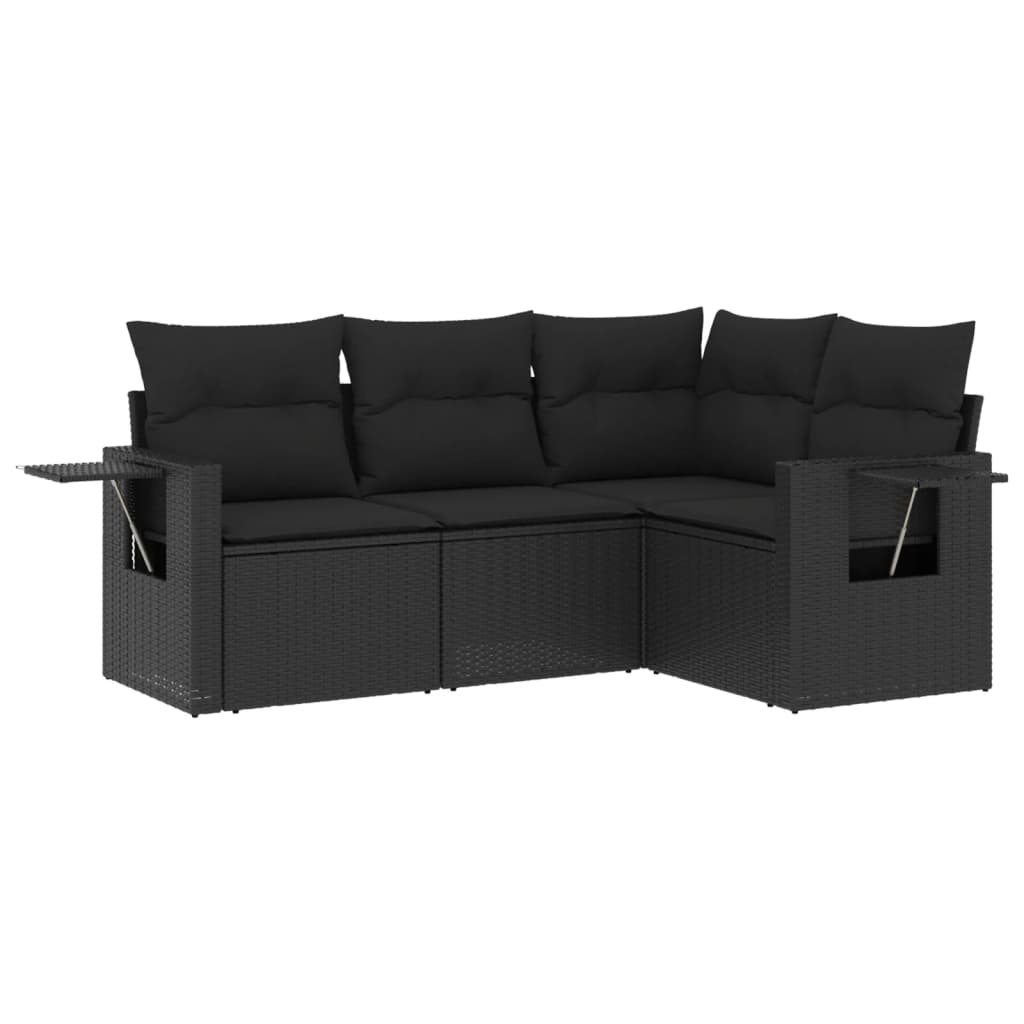 4-delige Loungeset met kussens poly rattan zwart is nu te koop bij PeponiXL, paradijselijk wonen!