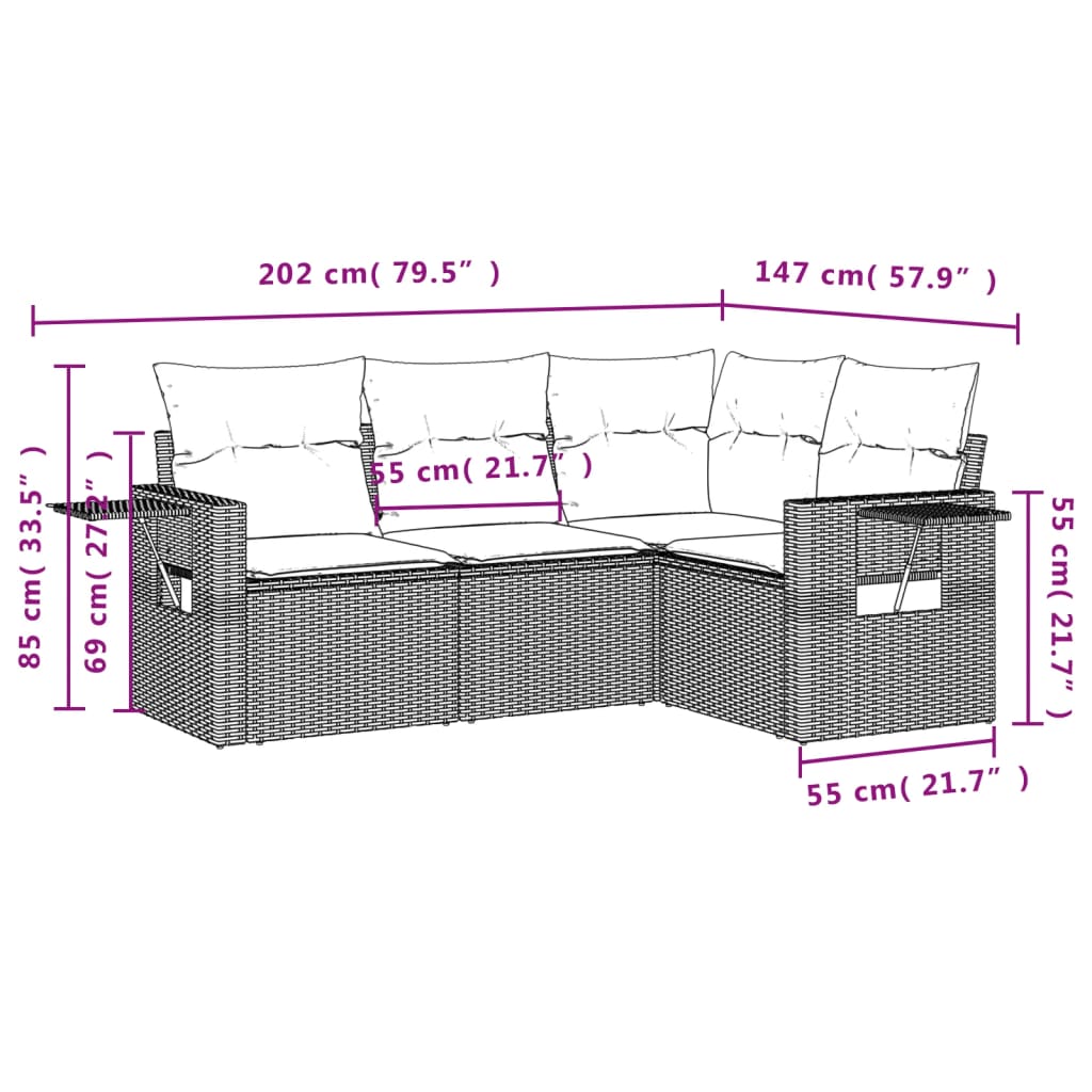 4-delige Loungeset met kussens poly rattan zwart is nu te koop bij PeponiXL, paradijselijk wonen!