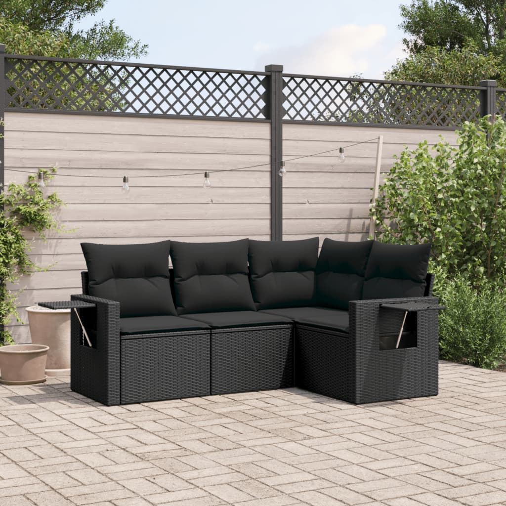 4-delige Loungeset met kussens poly rattan zwart is nu te koop bij PeponiXL, paradijselijk wonen!