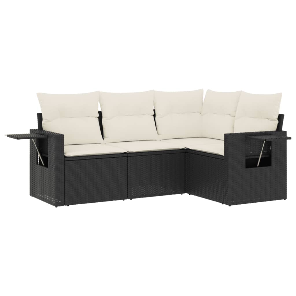 4-delige Loungeset met kussens poly rattan zwart is nu te koop bij PeponiXL, paradijselijk wonen!