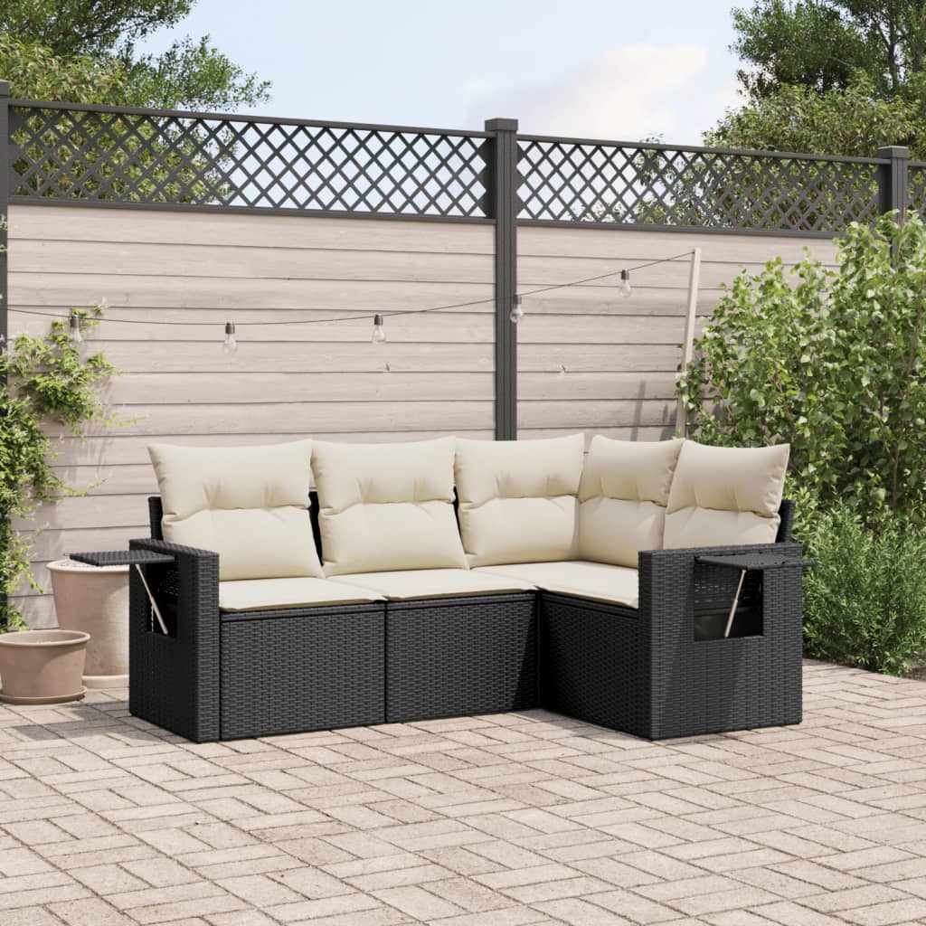 4-delige Loungeset met kussens poly rattan zwart is nu te koop bij PeponiXL, paradijselijk wonen!