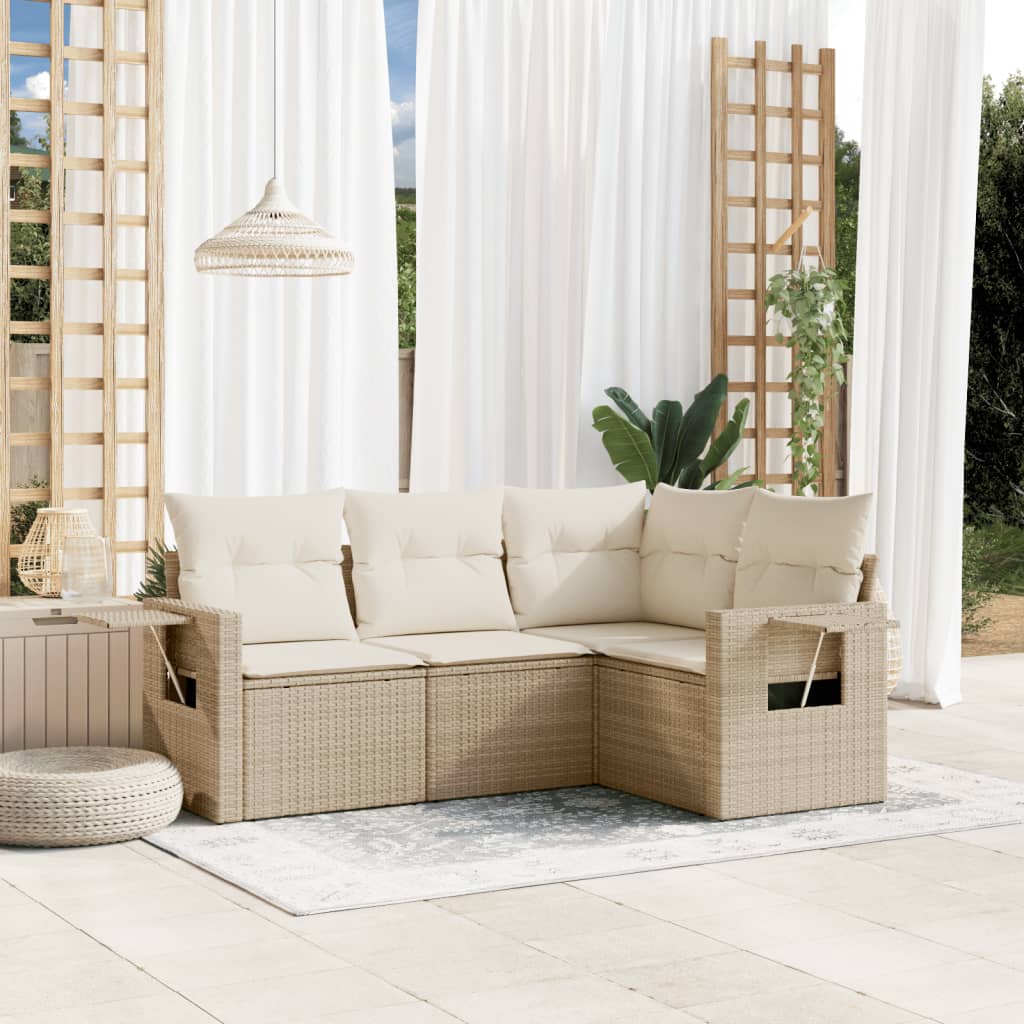 4-delige Loungeset met kussens poly rattan beige is nu te koop bij PeponiXL, paradijselijk wonen!