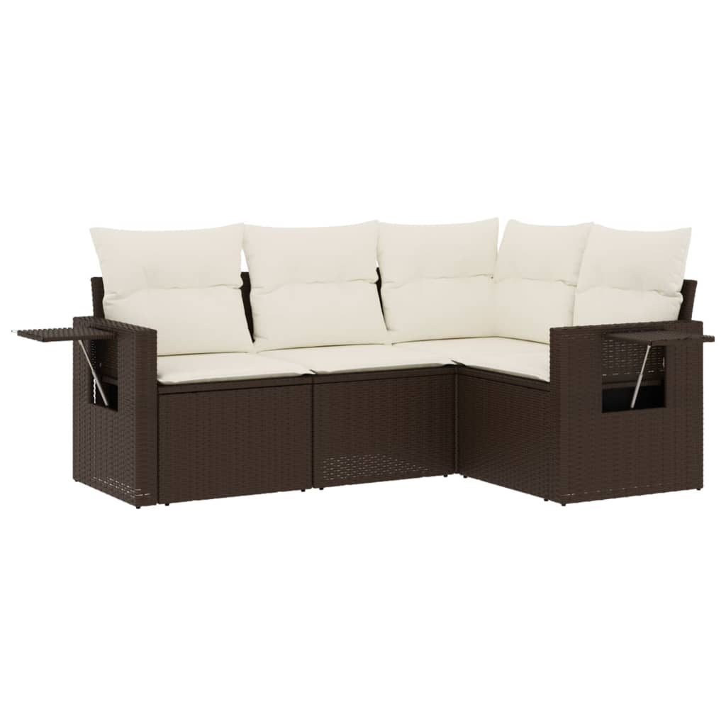 4-delige Loungeset met kussens poly rattan bruin is nu te koop bij PeponiXL, paradijselijk wonen!