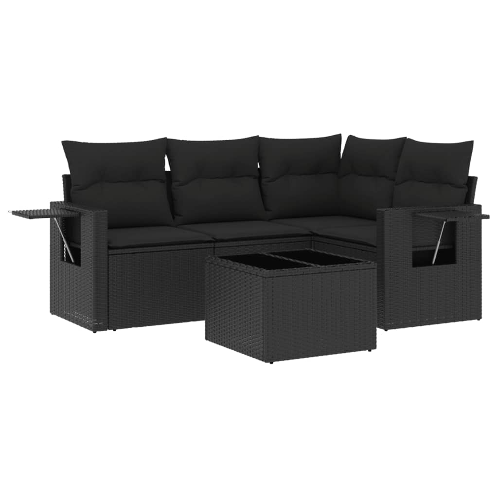 5-delige Loungeset met kussens poly rattan zwart is nu te koop bij PeponiXL, paradijselijk wonen!