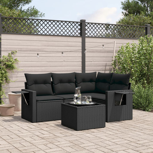 5-delige Loungeset met kussens poly rattan zwart is nu te koop bij PeponiXL, paradijselijk wonen!
