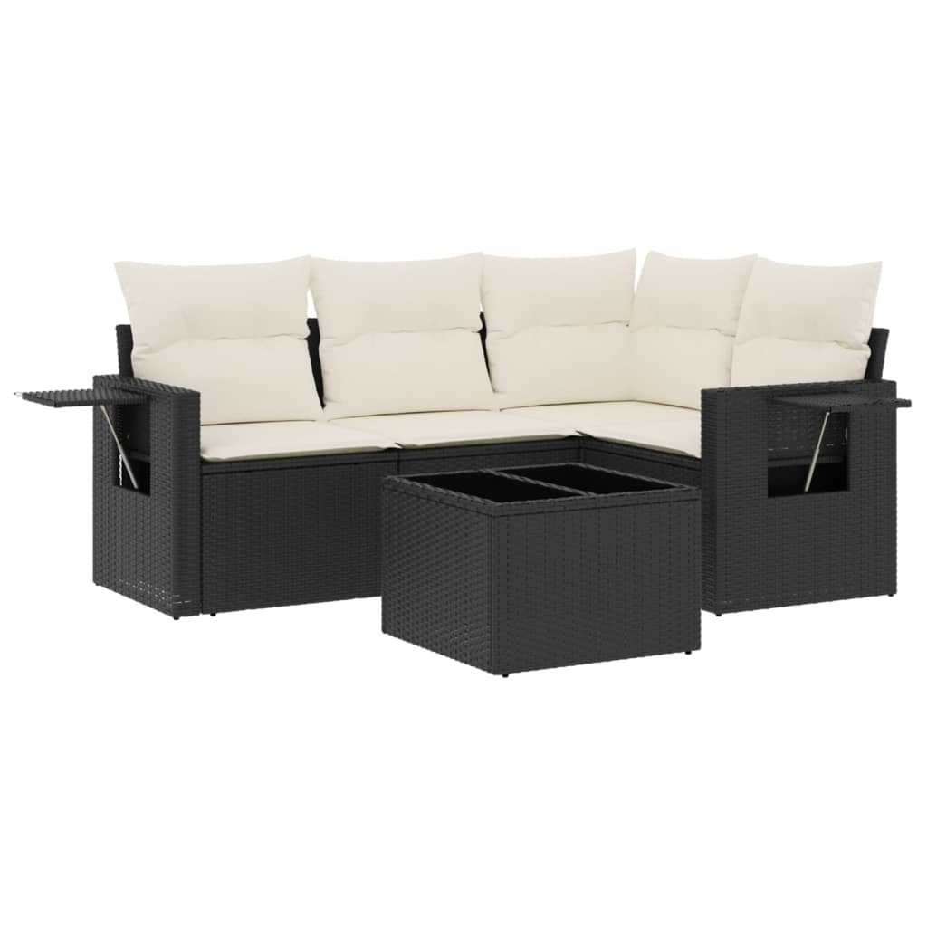5-delige Loungeset met kussens poly rattan zwart is nu te koop bij PeponiXL, paradijselijk wonen!