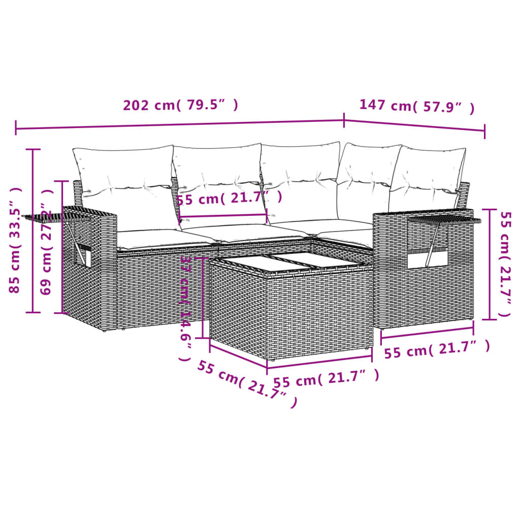 5-delige Loungeset met kussens poly rattan zwart is nu te koop bij PeponiXL, paradijselijk wonen!