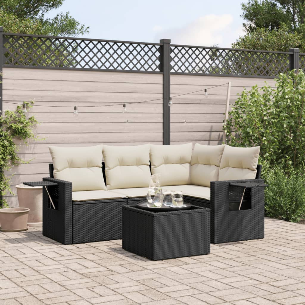5-delige Loungeset met kussens poly rattan zwart is nu te koop bij PeponiXL, paradijselijk wonen!