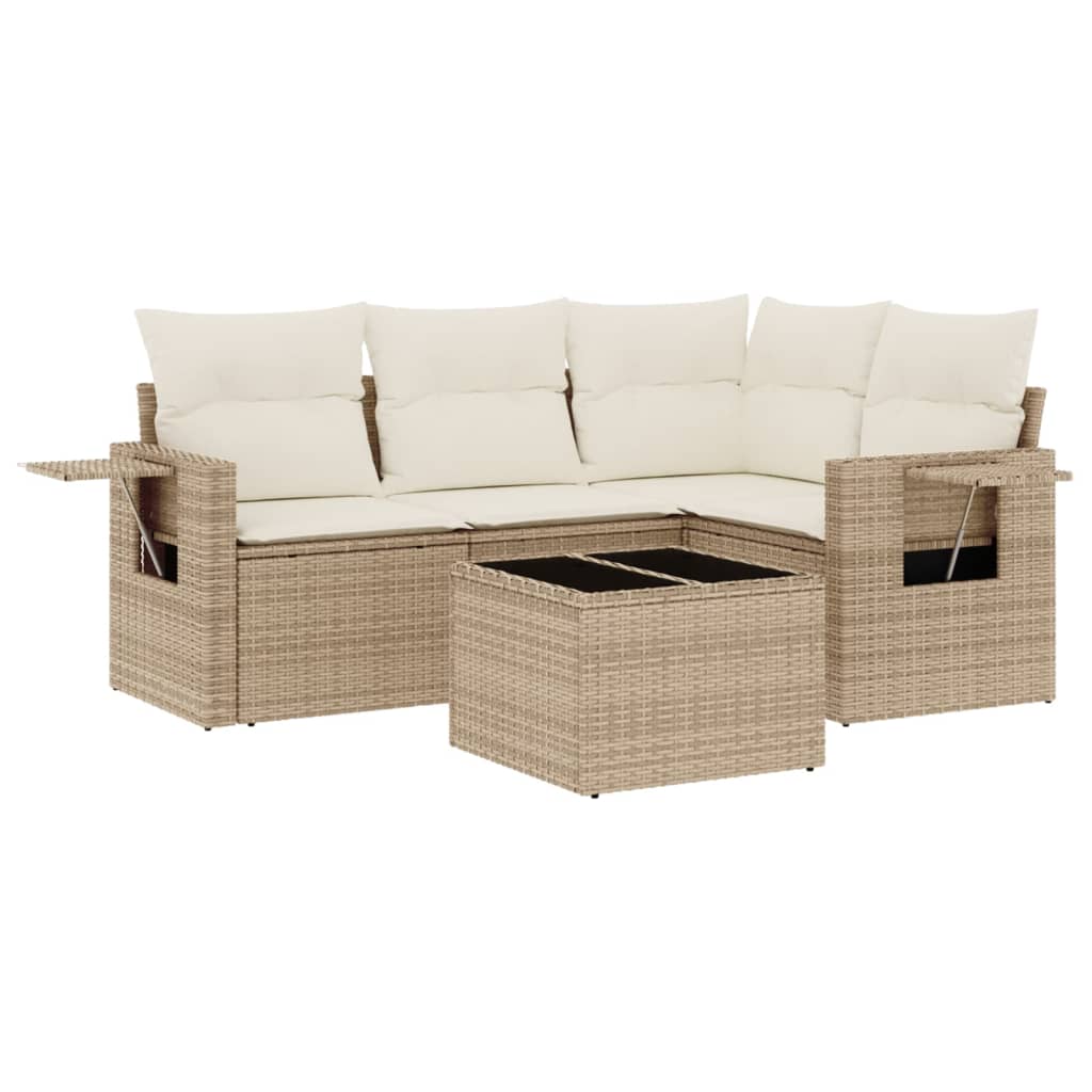 5-delige Loungeset met kussens poly rattan beige is nu te koop bij PeponiXL, paradijselijk wonen!