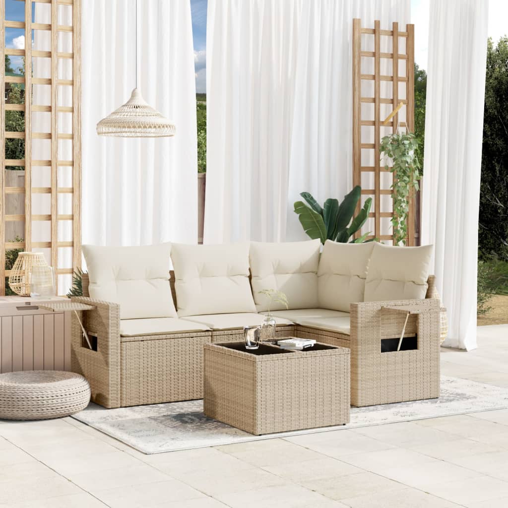 5-delige Loungeset met kussens poly rattan beige is nu te koop bij PeponiXL, paradijselijk wonen!
