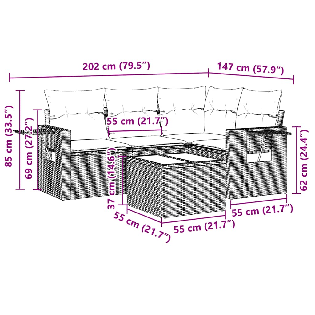 5-delige Loungeset met kussens poly rattan lichtgrijs is nu te koop bij PeponiXL, paradijselijk wonen!