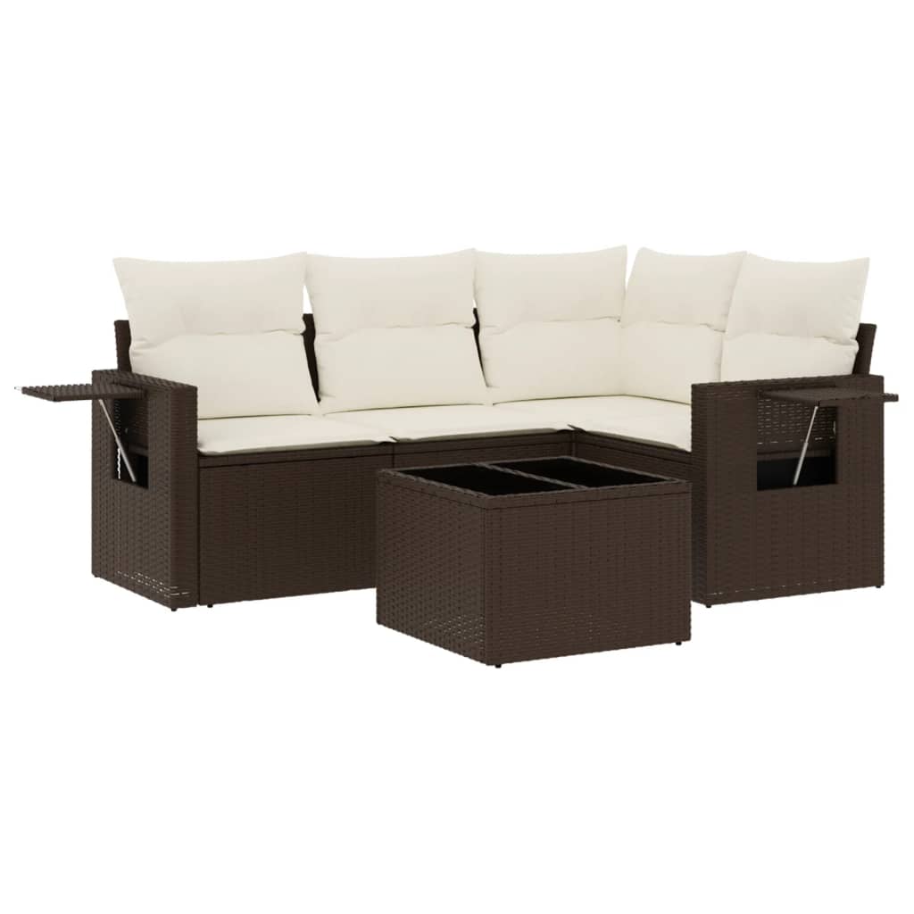 5-delige Loungeset met kussens poly rattan bruin is nu te koop bij PeponiXL, paradijselijk wonen!