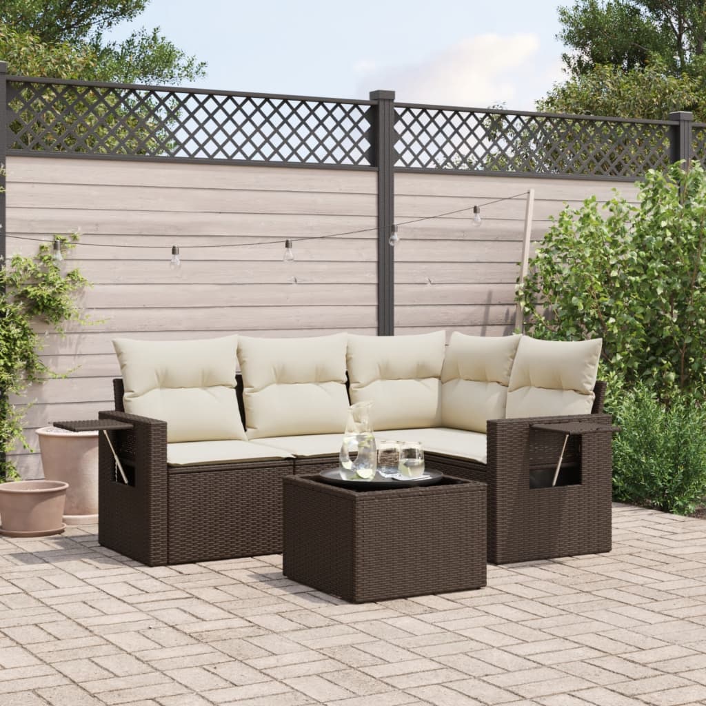 5-delige Loungeset met kussens poly rattan bruin is nu te koop bij PeponiXL, paradijselijk wonen!