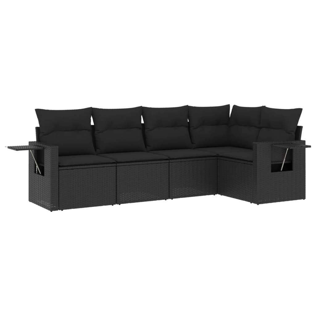 5-delige Loungeset met kussens poly rattan zwart is nu te koop bij PeponiXL, paradijselijk wonen!