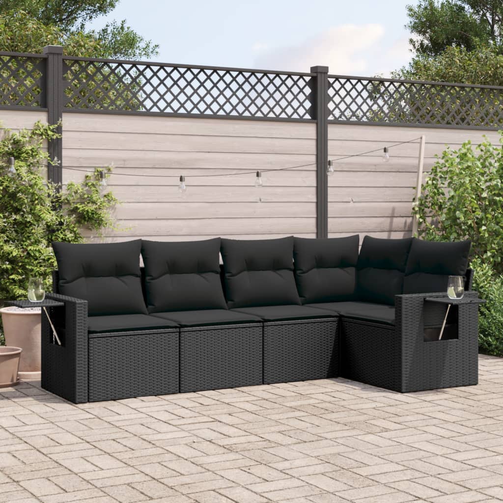 5-delige Loungeset met kussens poly rattan zwart is nu te koop bij PeponiXL, paradijselijk wonen!