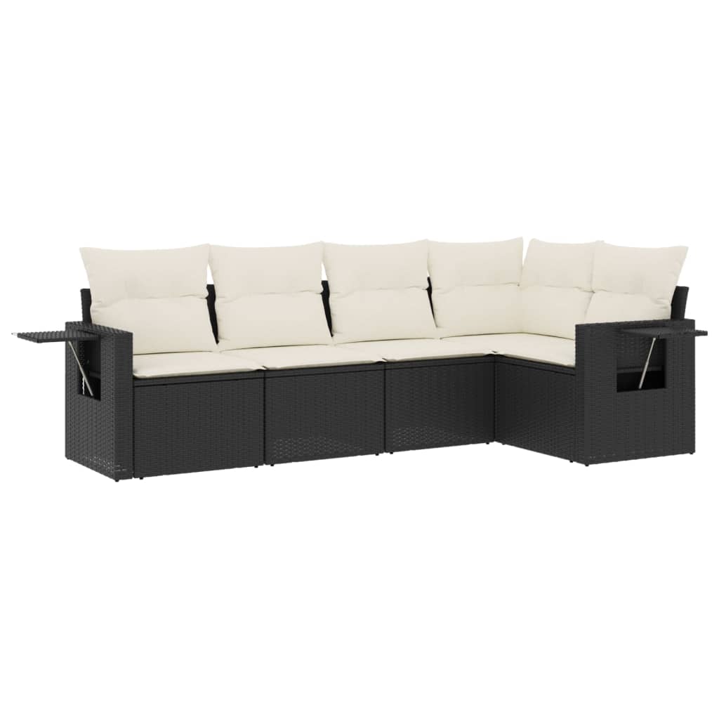 5-delige Loungeset met kussens poly rattan zwart is nu te koop bij PeponiXL, paradijselijk wonen!