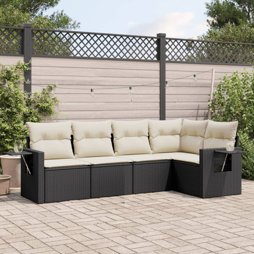 5-delige Loungeset met kussens poly rattan zwart is nu te koop bij PeponiXL, paradijselijk wonen!