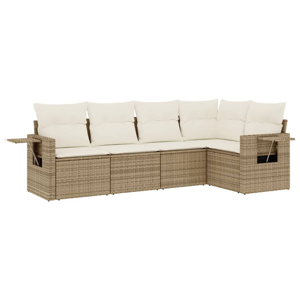 5-delige Loungeset met kussens poly rattan beige is nu te koop bij PeponiXL, paradijselijk wonen!