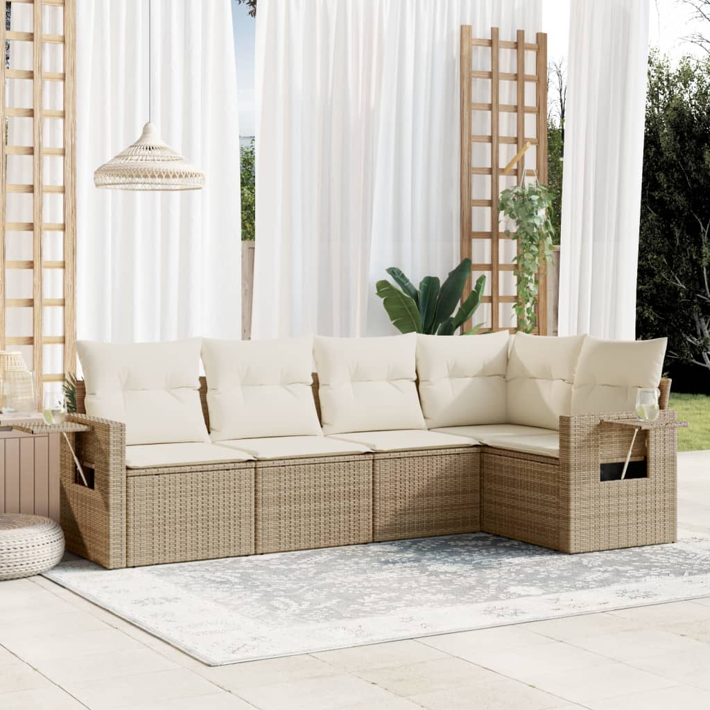5-delige Loungeset met kussens poly rattan beige is nu te koop bij PeponiXL, paradijselijk wonen!