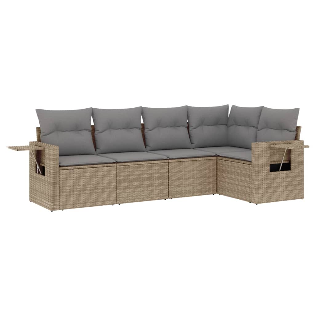5-delige Loungeset met kussens poly rattan beige is nu te koop bij PeponiXL, paradijselijk wonen!
