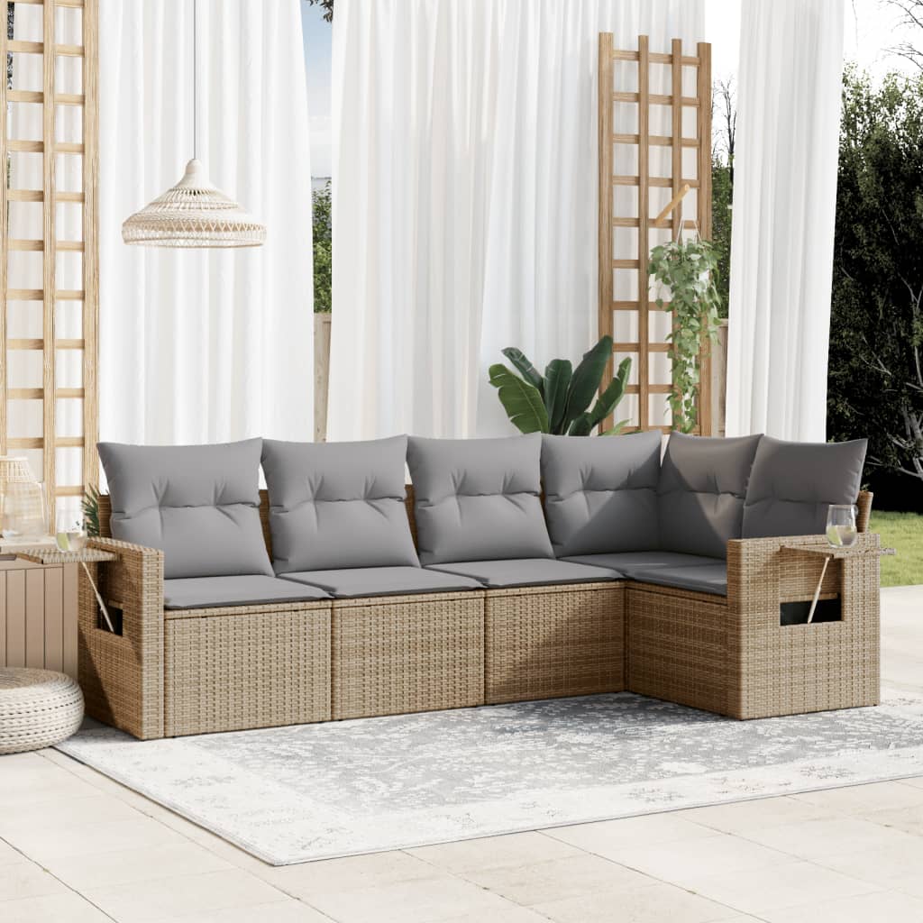 5-delige Loungeset met kussens poly rattan beige is nu te koop bij PeponiXL, paradijselijk wonen!
