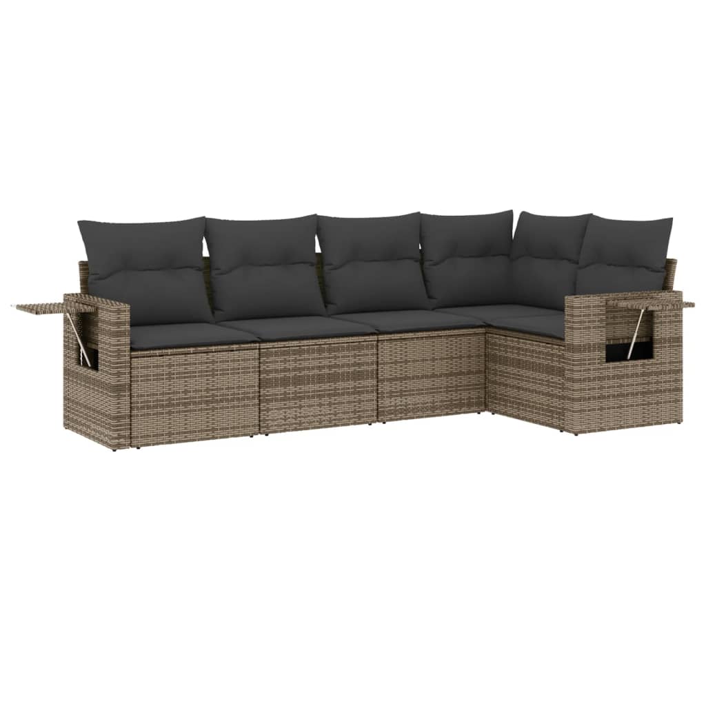 5-delige Loungeset met kussens poly rattan grijs is nu te koop bij PeponiXL, paradijselijk wonen!