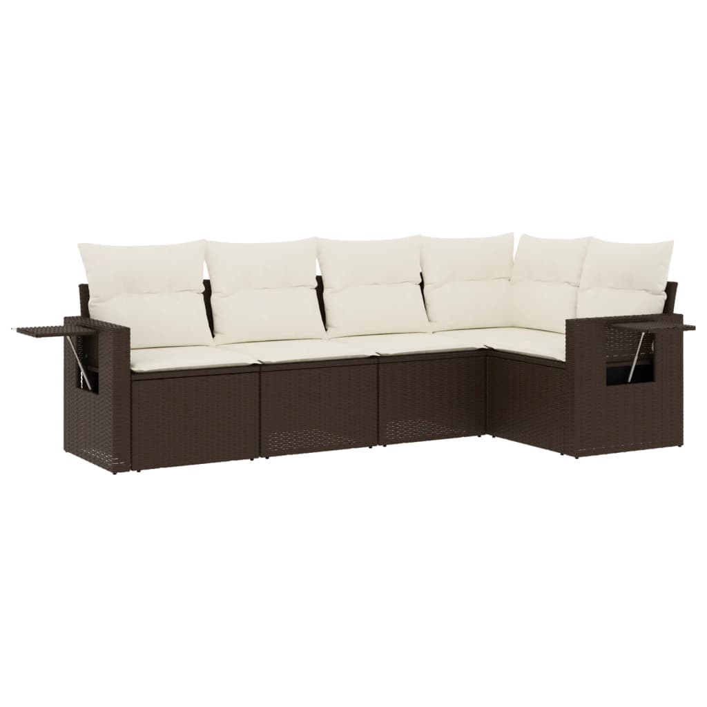 5-delige Loungeset met kussens poly rattan bruin is nu te koop bij PeponiXL, paradijselijk wonen!