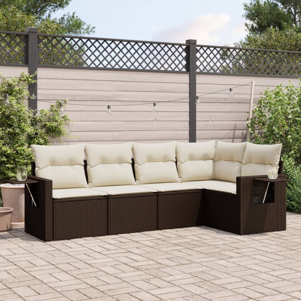 5-delige Loungeset met kussens poly rattan bruin is nu te koop bij PeponiXL, paradijselijk wonen!