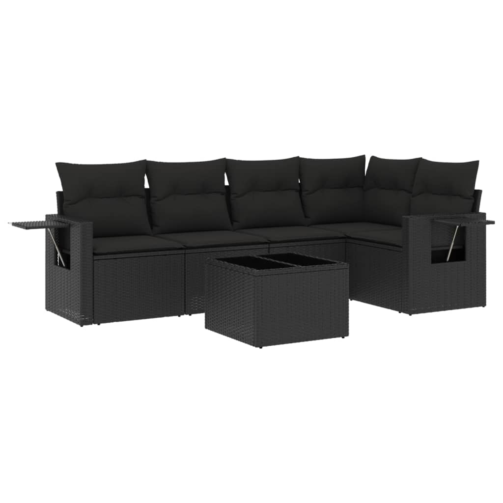 6-delige Loungeset met kussens poly rattan zwart is nu te koop bij PeponiXL, paradijselijk wonen!