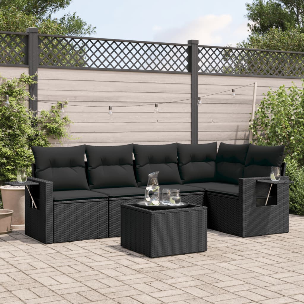 6-delige Loungeset met kussens poly rattan zwart is nu te koop bij PeponiXL, paradijselijk wonen!