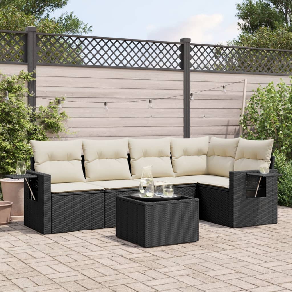 6-delige Loungeset met kussens poly rattan zwart is nu te koop bij PeponiXL, paradijselijk wonen!