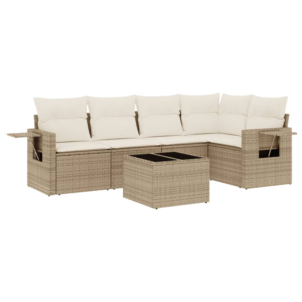 6-delige Loungeset met kussens poly rattan beige is nu te koop bij PeponiXL, paradijselijk wonen!