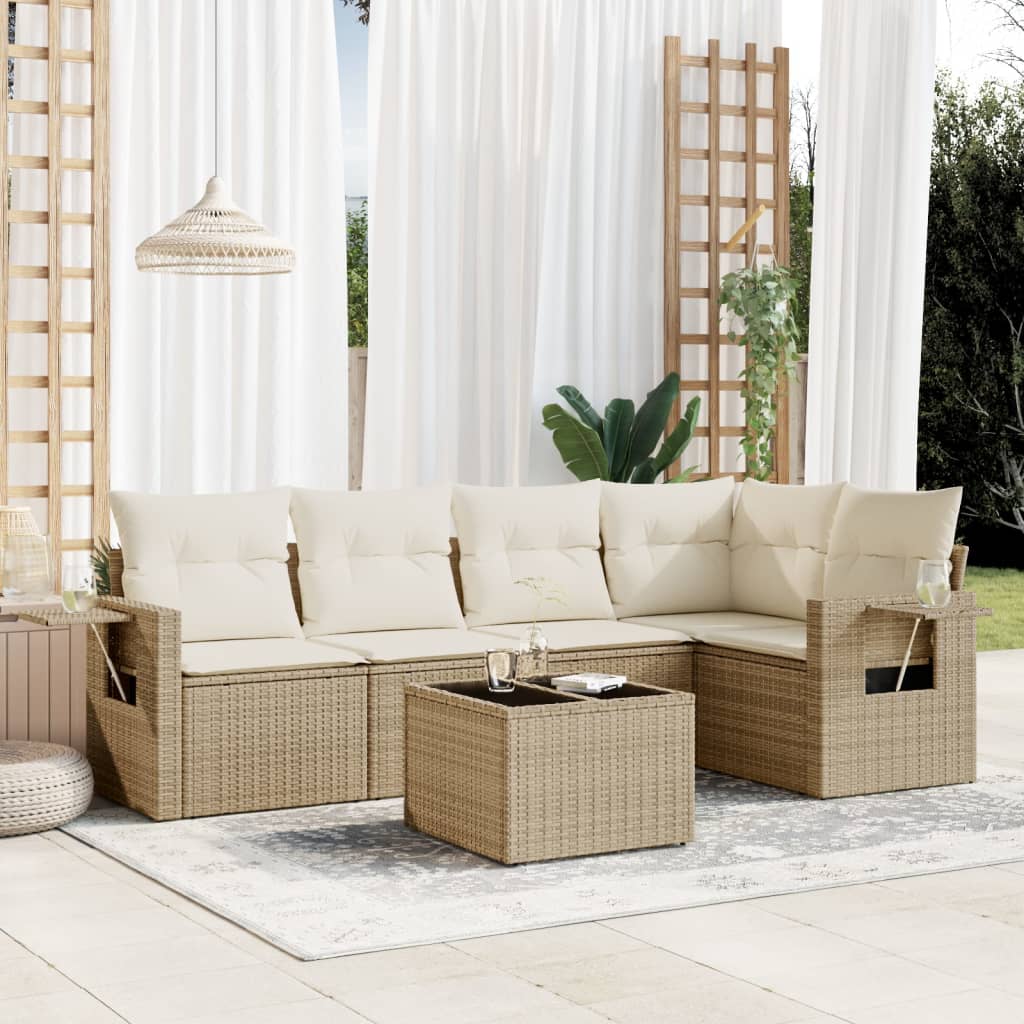6-delige Loungeset met kussens poly rattan beige is nu te koop bij PeponiXL, paradijselijk wonen!