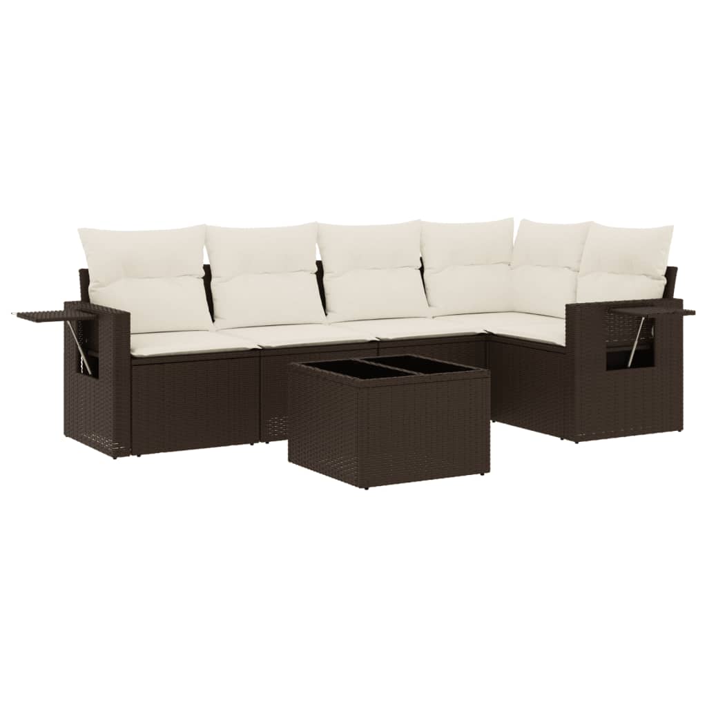 6-delige Loungeset met kussens poly rattan bruin is nu te koop bij PeponiXL, paradijselijk wonen!