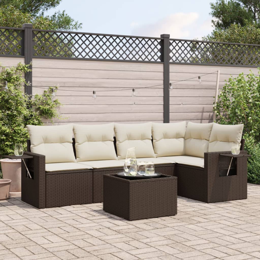 6-delige Loungeset met kussens poly rattan bruin is nu te koop bij PeponiXL, paradijselijk wonen!