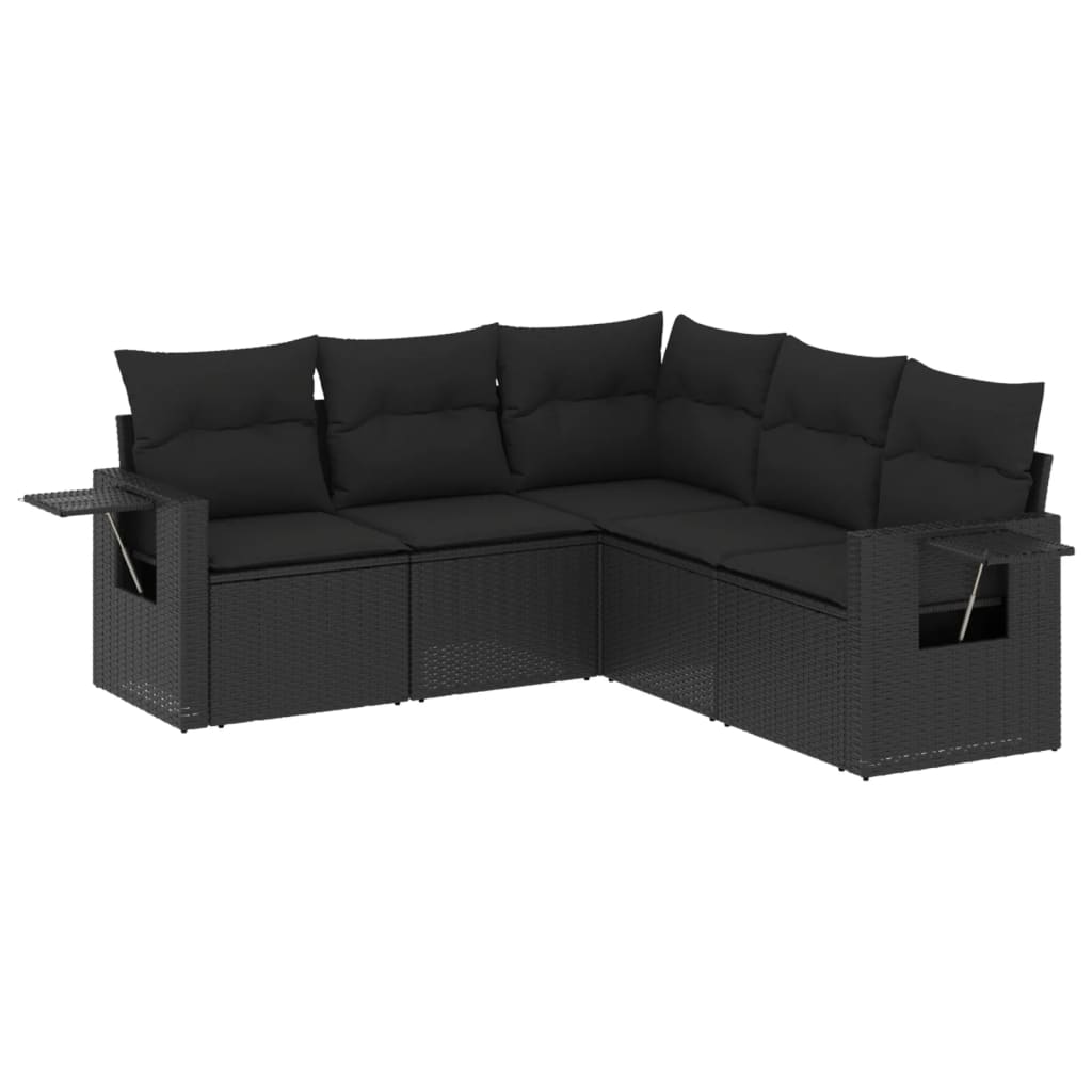 5-delige Loungeset met kussens poly rattan zwart is nu te koop bij PeponiXL, paradijselijk wonen!