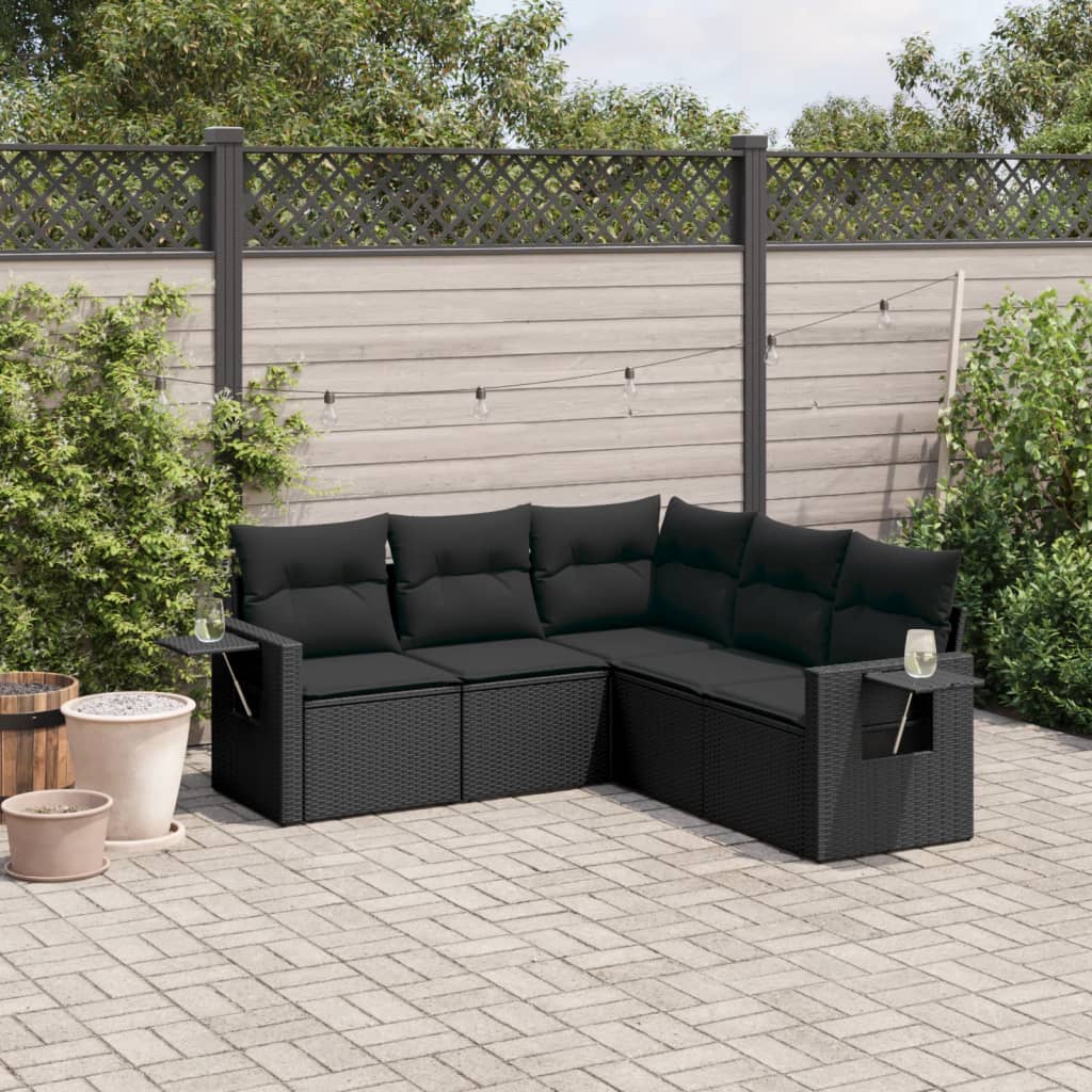 5-delige Loungeset met kussens poly rattan zwart is nu te koop bij PeponiXL, paradijselijk wonen!